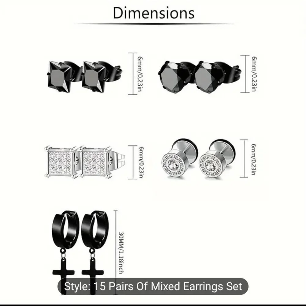 Hyperallergenic 10 pair stainless steel cubic zirconia earrings